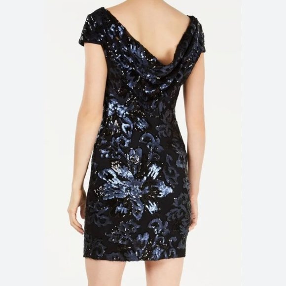 Calvin Klein Dresses & Skirts - Calvin Klein Blue Floral sequined Cowl Back cocktail dress, Size 10